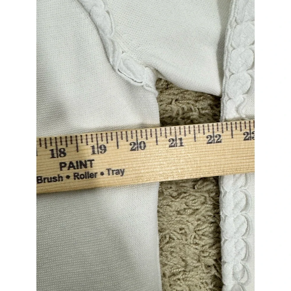 J Crew White Cropped Long Sleeve Cotton Sweater With Crochet Accents Sz M Spring